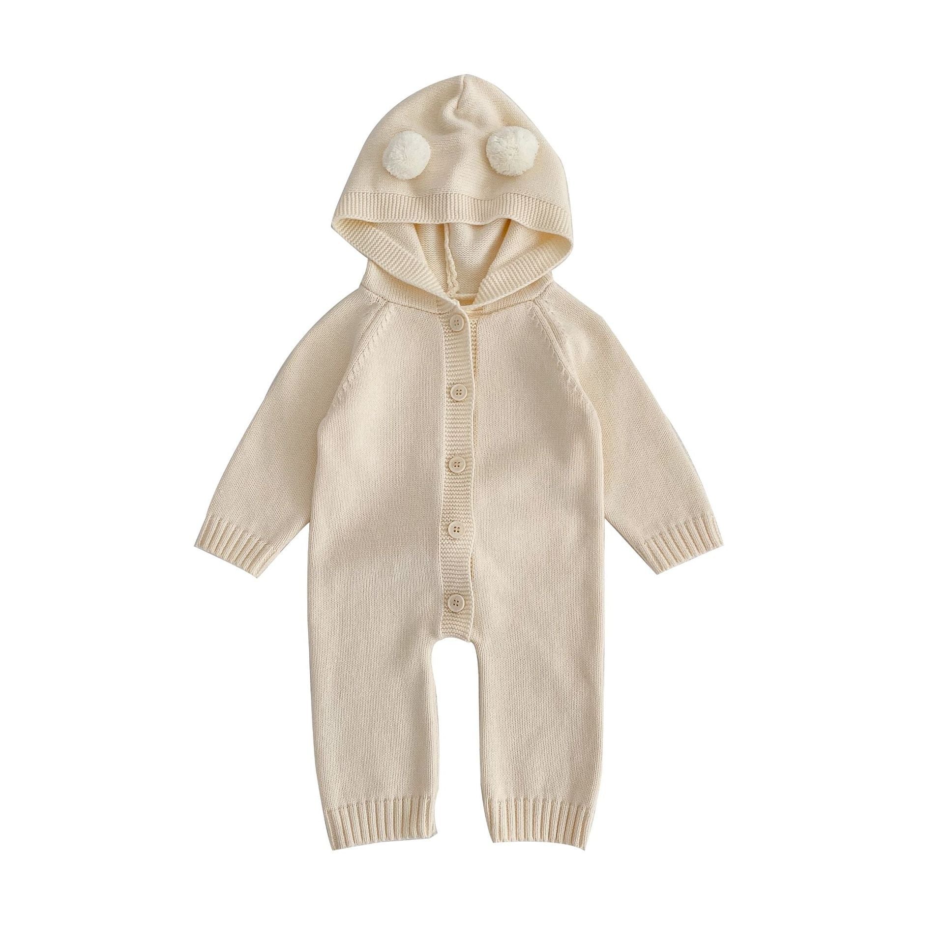 Baby Knitted Wool Ball Spring Newborn Solid Color Jumpsuit - Snug as a Bug in a Baby Knitted Wool Jumpsuit