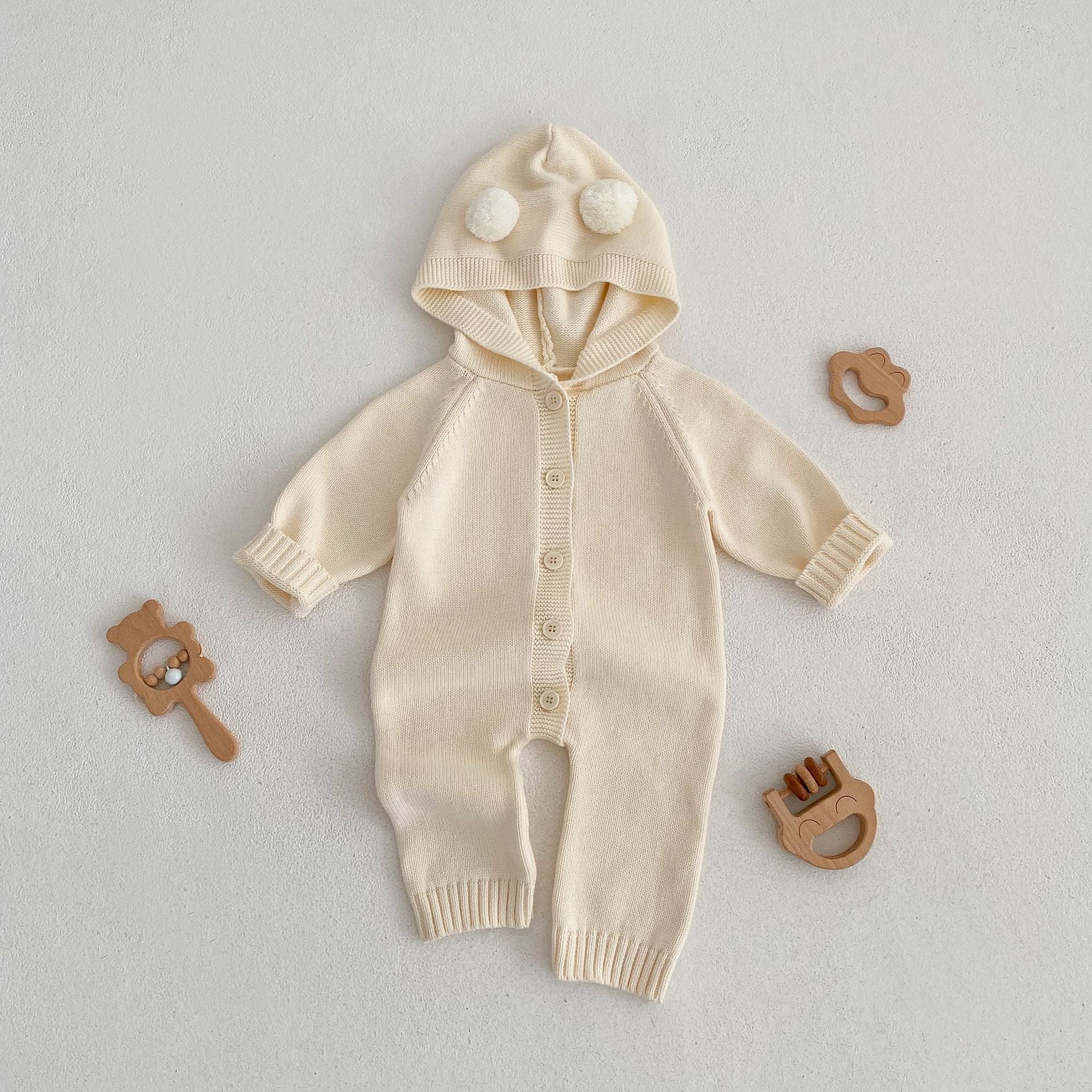 Baby Knitted Wool Ball Spring Newborn Solid Color Jumpsuit - Snug as a Bug in a Baby Knitted Wool Jumpsuit