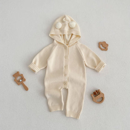 Baby Knitted Wool Ball Spring Newborn Solid Color Jumpsuit - Snug as a Bug in a Baby Knitted Wool Jumpsuit