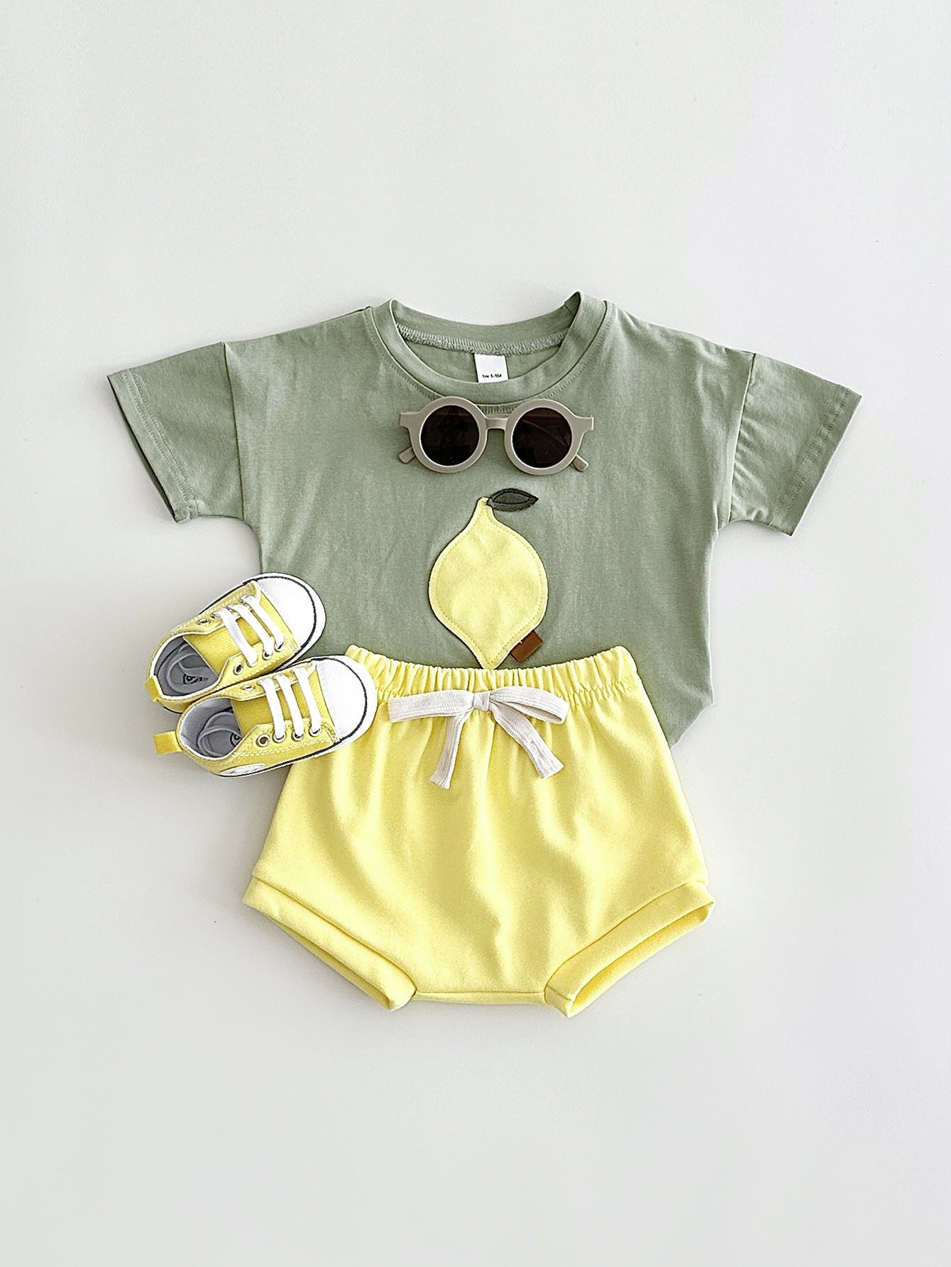 Baby Lemon Patch Short Sleeve Suit - Tiny Fashionista in a Baby Lemon Suit Adventure