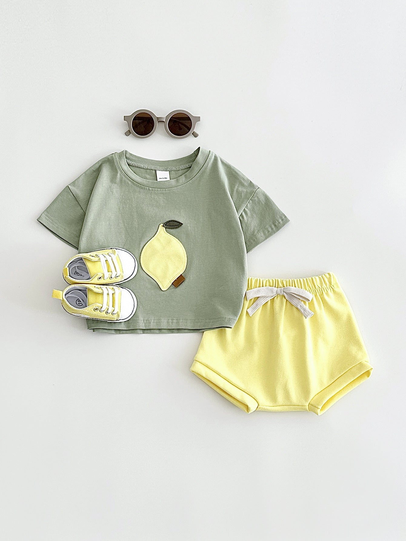 Baby Lemon Patch Short Sleeve Suit - Tiny Fashionista in a Baby Lemon Suit Adventure