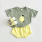 Baby Lemon Patch Short Sleeve Suit - Tiny Fashionista in a Baby Lemon Suit Adventure