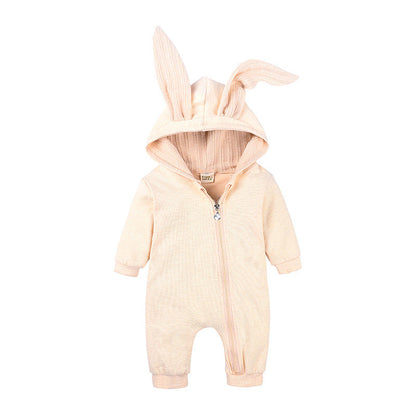 Baby Long Sleeve Rabbit Ear Zipper Jumpsuit - Long Sleeve One-Piece Suit for Hoppy Little Bunnies