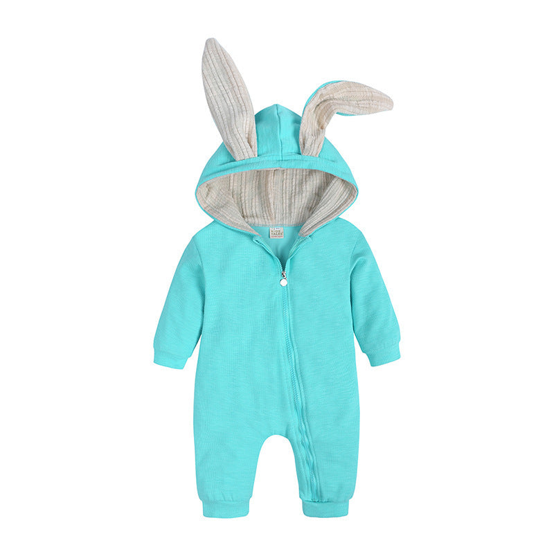 Baby Long Sleeve Rabbit Ear Zipper Jumpsuit - Long Sleeve One-Piece Suit for Hoppy Little Bunnies