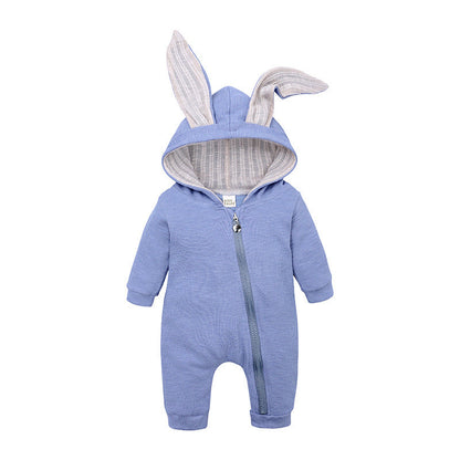 Baby Long Sleeve Rabbit Ear Zipper Jumpsuit - Long Sleeve One-Piece Suit for Hoppy Little Bunnies