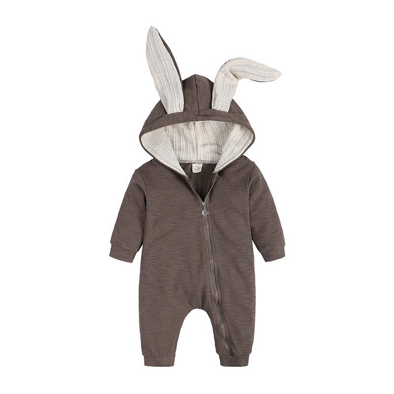 Baby Long Sleeve Rabbit Ear Zipper Jumpsuit - Long Sleeve One-Piece Suit for Hoppy Little Bunnies