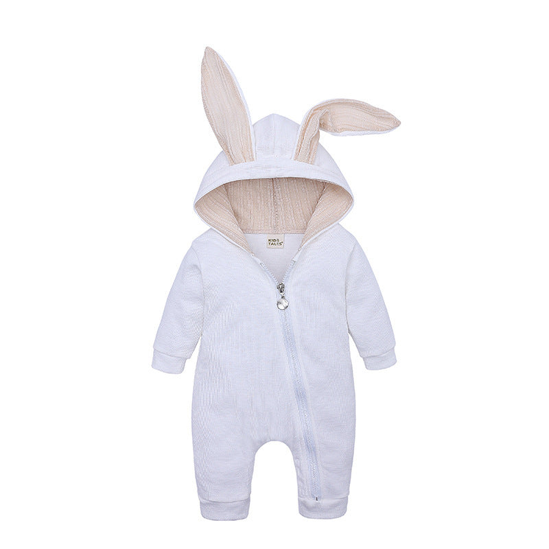 Baby Long Sleeve Rabbit Ear Zipper Jumpsuit - Long Sleeve One-Piece Suit for Hoppy Little Bunnies