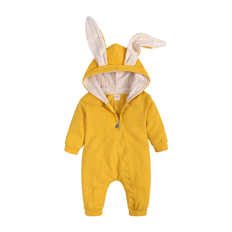 Baby Long Sleeve Rabbit Ear Zipper Jumpsuit - Long Sleeve One-Piece Suit for Hoppy Little Bunnies