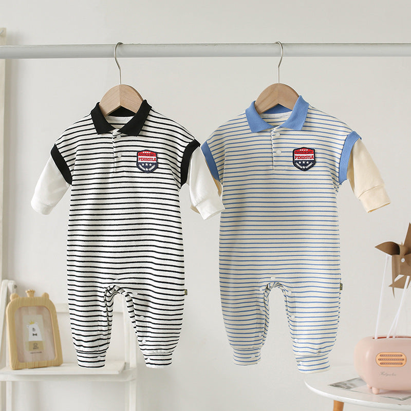 Baby Onesies Striped Male Baby Newborn Clothes Baby Autumn Clothes - Cuddle Up in Style with Striped Baby Onesies