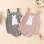 Baby Rabbit Embroidered Two-tone Sling Triangle Rompers - Baby Rabbit Two-tone Sling Triangle Rompers