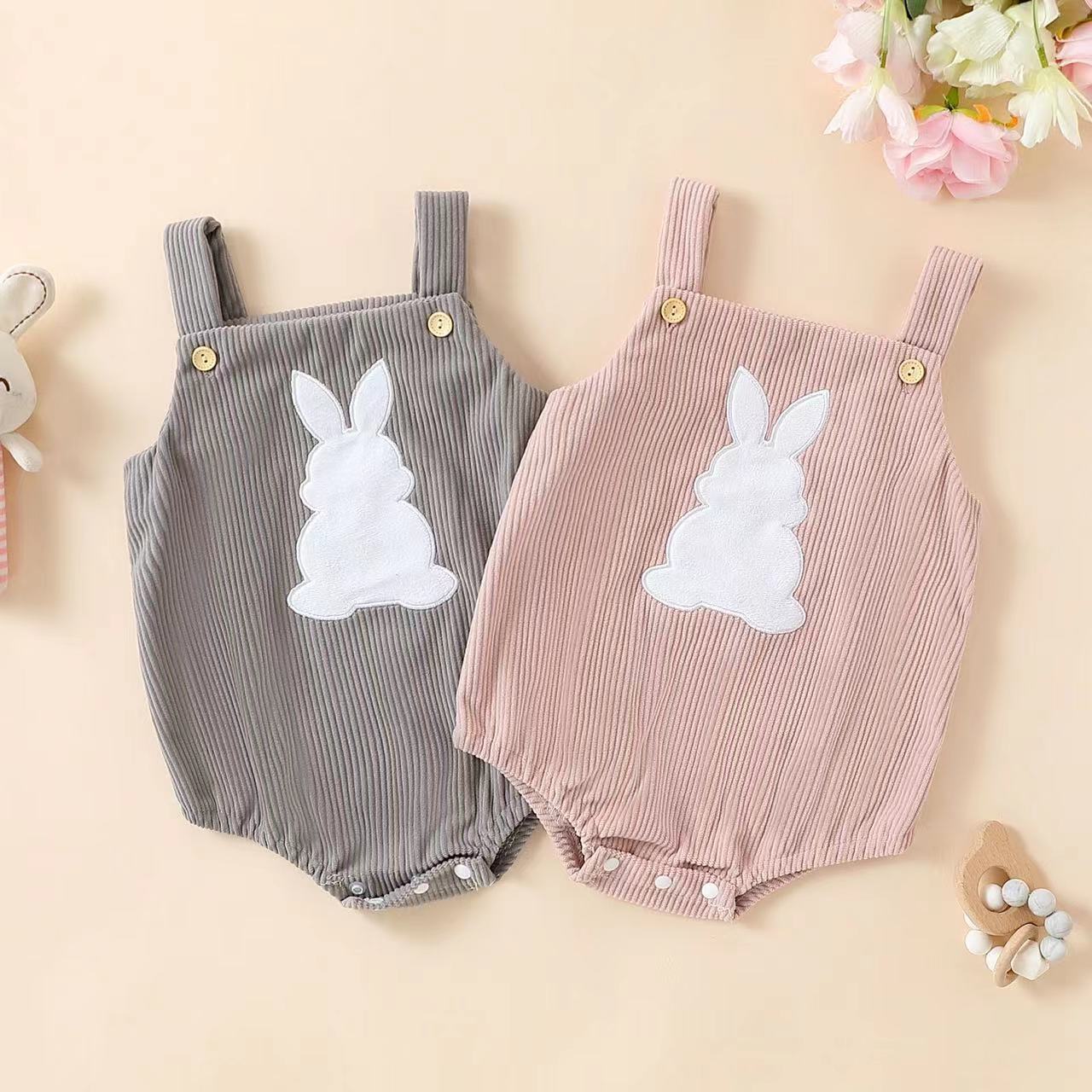 Baby Rabbit Embroidered Two-tone Sling Triangle Rompers - Baby Rabbit Two-tone Sling Triangle Rompers