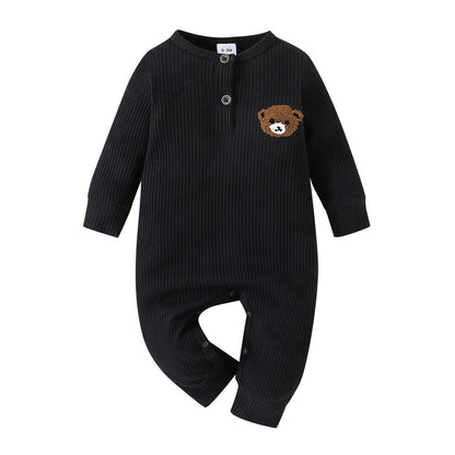 Baby Round Neck Long Sleeve Bear Printed One-piece Romper - Bear-y Cute Long Sleeve Romper for Tiny Trendsetters