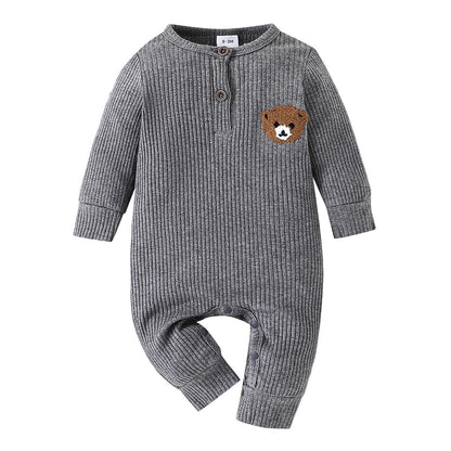 Baby Round Neck Long Sleeve Bear Printed One-piece Romper - Bear-y Cute Long Sleeve Romper for Tiny Trendsetters