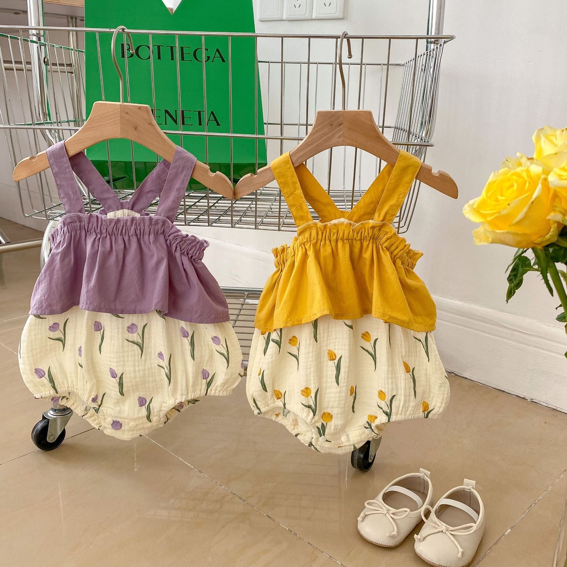 Baby Sleeveless Printed Sleeveless Jumpsuit - Baby Sleeveless Printed Jumpsuit in Yellow and Purple