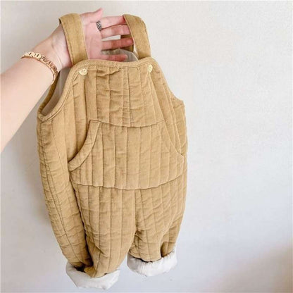 Baby Soft And Adorable Cute Corduroy Thick Quilted Overalls - Baby Quilted Suspender Pants for Winter Fun