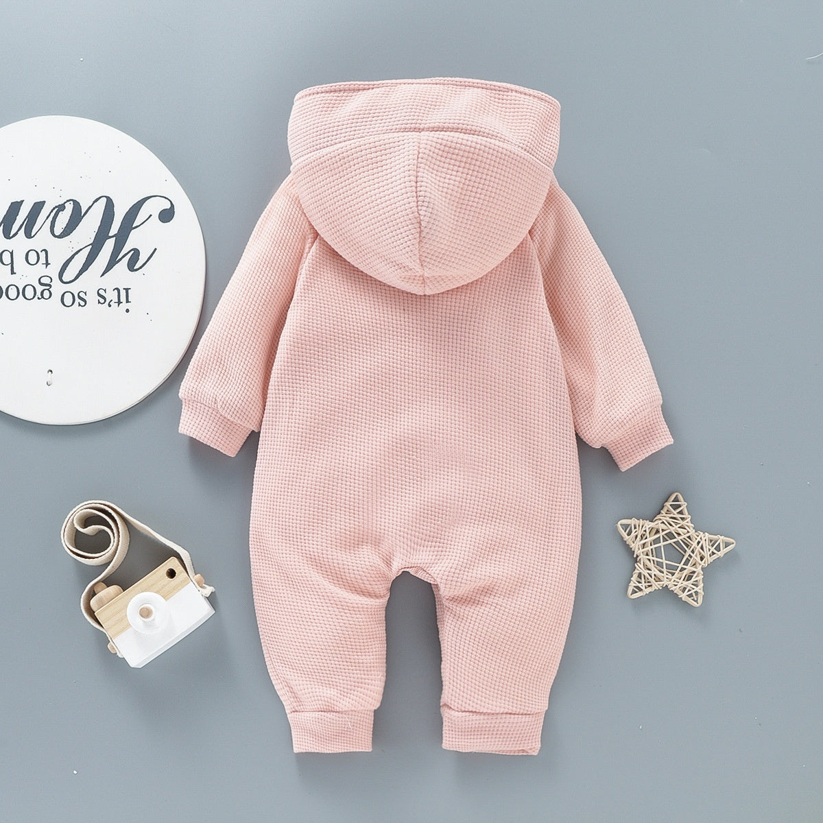 Baby Solid Color Hooded Long Sleeved Button Up Crawling Suit - Hooded Crawling Suit for Tiny Fashionistas