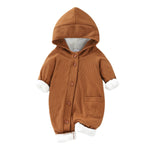 Baby Solid Color Hooded Long Sleeved Button Up Crawling Suit - Hooded Crawling Suit for Tiny Fashionistas