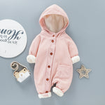 Baby Solid Color Hooded Long Sleeved Button Up Crawling Suit - Hooded Crawling Suit for Tiny Fashionistas