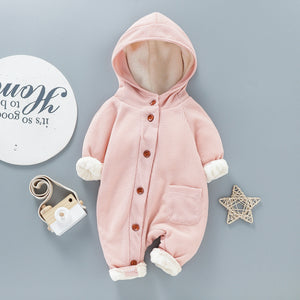 Baby Solid Color Hooded Long Sleeved Button Up Crawling Suit - Hooded Crawling Suit for Tiny Fashionistas