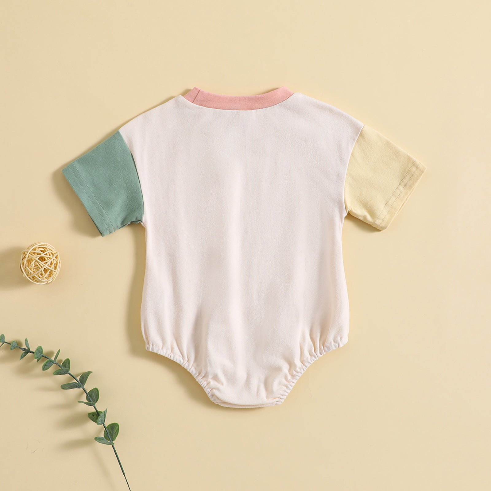 Baby Solid Color Stitching Romper Short Sleeve - Short Sleeve Baby Romper for Tiny Style Icons