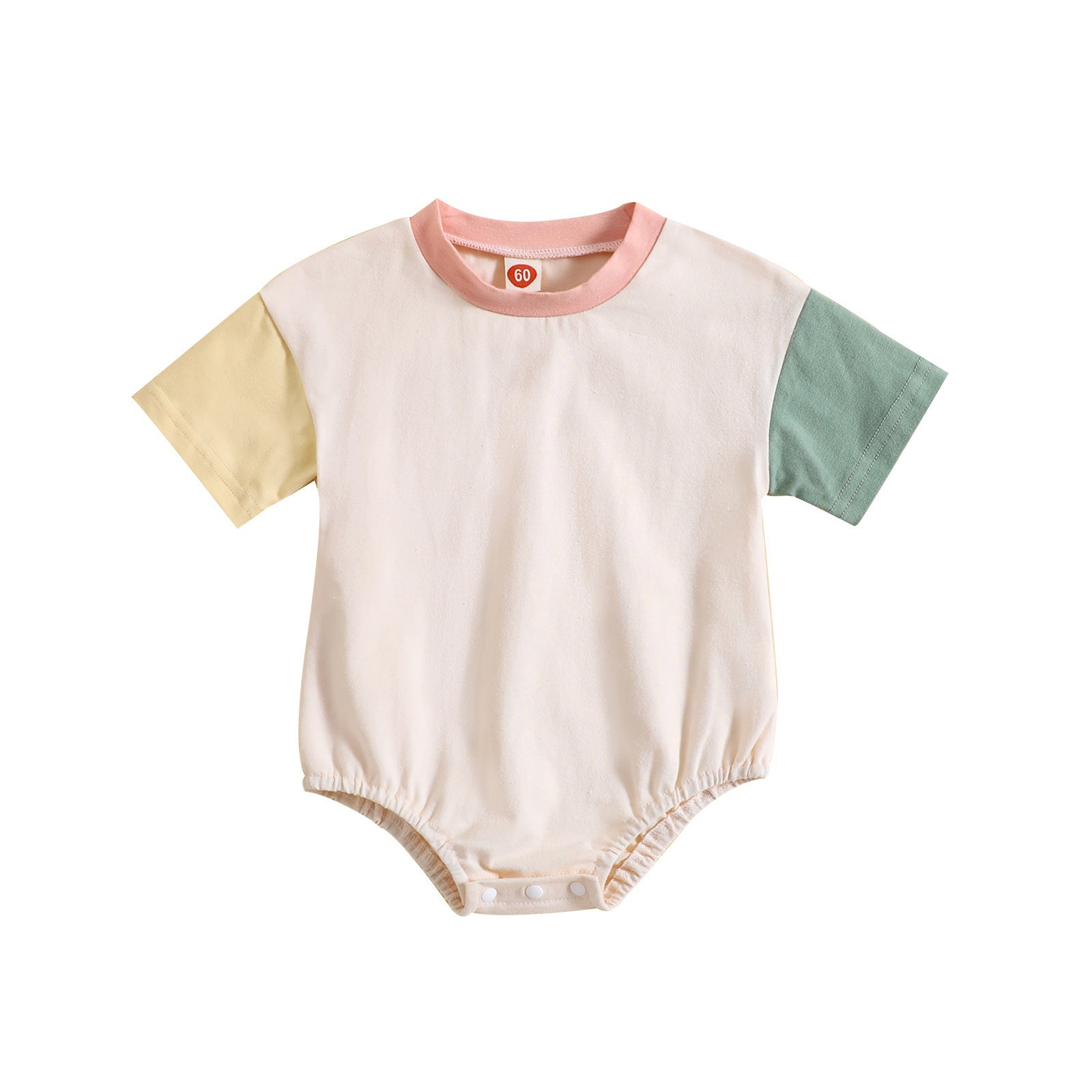 Baby Solid Color Stitching Romper Short Sleeve - Short Sleeve Baby Romper for Tiny Style Icons