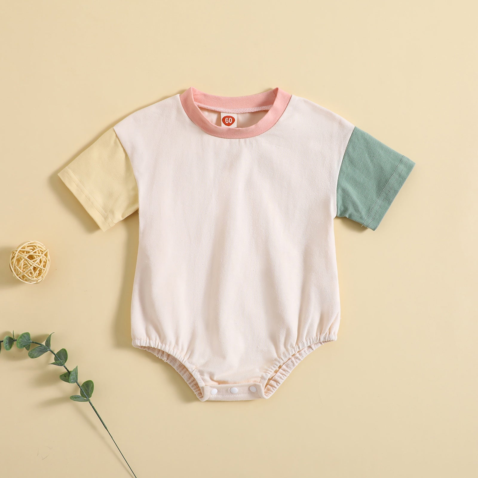 Baby Solid Color Stitching Romper Short Sleeve - Short Sleeve Baby Romper for Tiny Style Icons