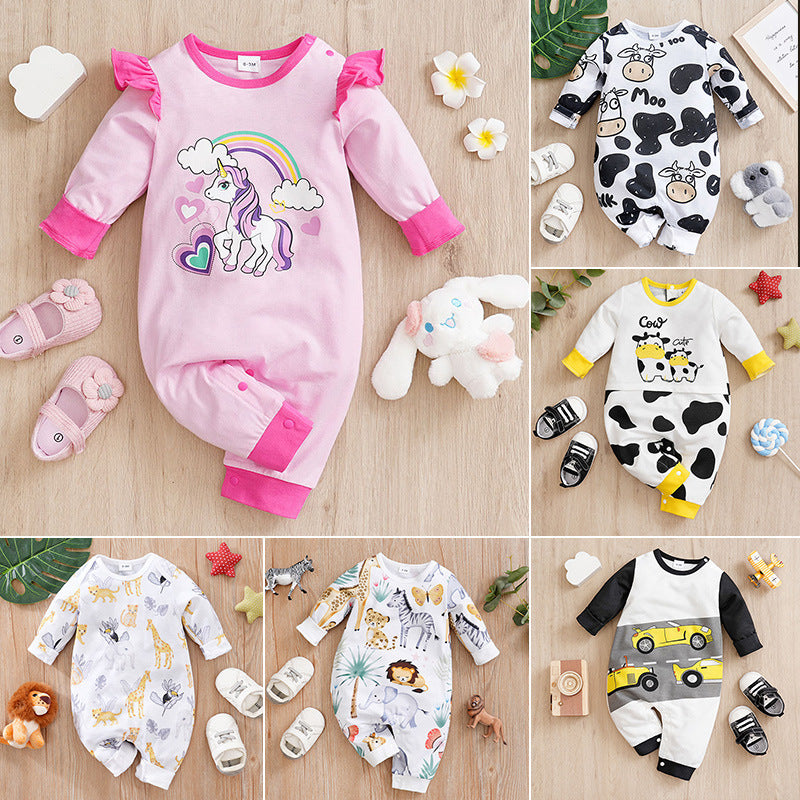 Baby Spring And Autumn One-piece Pajamas Newborn Baby Four Seasons Home Romper New Long Sleeve Inner Pullover - Snug