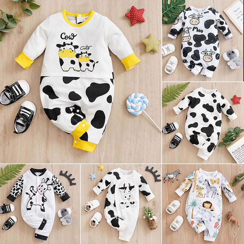 Baby Spring And Autumn One-piece Pajamas Newborn Baby Four Seasons Home Romper New Long Sleeve Inner Pullover - Snug