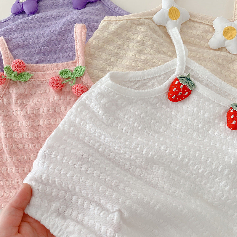 Baby Strawberry Onesie 0-2 Years Old Summer Baby Girl Small Flower Sling Baby Sleeveless Leotard - Tiny Strawberry