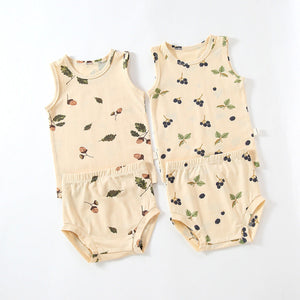 Baby Summer Vest Shorts Set with Fruit and Leaf Prints for United States - Laughing in Green Romper baby summer vest