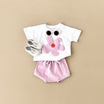 Unisex Pink Yellow Blue Short Sleeve Baby T-shirt and Pants Set for the United States - Sun’s Out in Two-Piece united