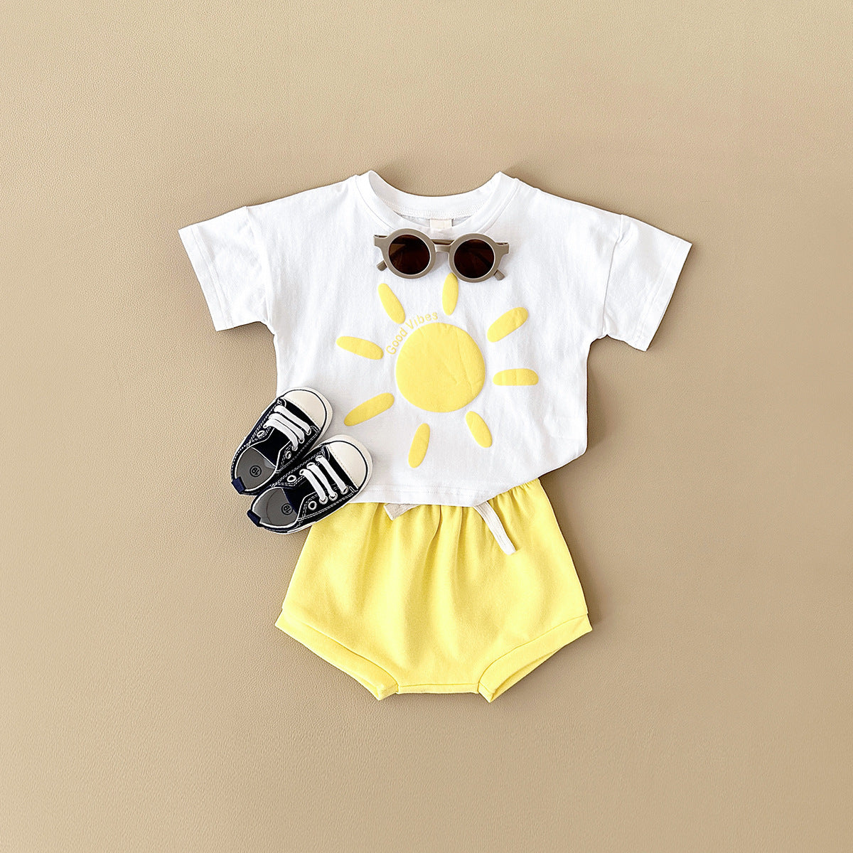 Baby Sun Print Top Casual Short Sleeve Two-piece Set - Sun’s Out Baby in Short Sleeve Two-Piece Set