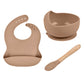 Baby Tableware Solid Food Bowl Silicone Bib Wooden Spoon Three-piece Set - Spoon Me Baby Bowl Fun Wooden Tableware Set