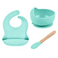 Baby Tableware Solid Food Bowl Silicone Bib Wooden Spoon Three-piece Set - Spoon Me Baby Bowl Fun Wooden Tableware Set