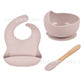 Baby Tableware Solid Food Bowl Silicone Bib Wooden Spoon Three-piece Set - Spoon Me Baby Bowl Fun Wooden Tableware Set