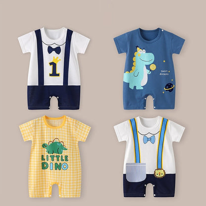 Baby Thin Short Sleeve Newborn Baby Child Jumpsuit Romper - Baby Romper: Dark Blue Short Sleeve Bow Tie Chic