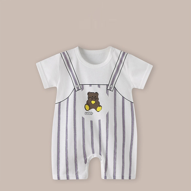 Baby Thin Short Sleeve Newborn Baby Child Jumpsuit Romper - Baby Romper: Dark Blue Short Sleeve Bow Tie Chic