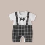 Baby Thin Short Sleeve Newborn Baby Child Jumpsuit Romper - Baby Romper: Dark Blue Short Sleeve Bow Tie Chic