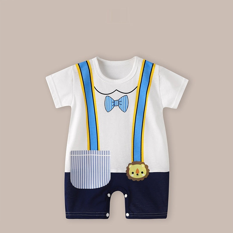 Baby Thin Short Sleeve Newborn Baby Child Jumpsuit Romper - Baby Romper: Dark Blue Short Sleeve Bow Tie Chic