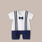 Baby Thin Short Sleeve Newborn Baby Child Jumpsuit Romper - Baby Romper: Dark Blue Short Sleeve Bow Tie Chic