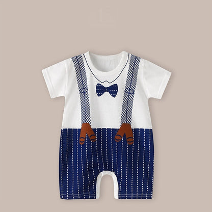 Baby Thin Short Sleeve Newborn Baby Child Jumpsuit Romper - Baby Romper: Dark Blue Short Sleeve Bow Tie Chic