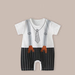 Baby Thin Short Sleeve Newborn Baby Child Jumpsuit Romper - Baby Romper: Dark Blue Short Sleeve Bow Tie Chic