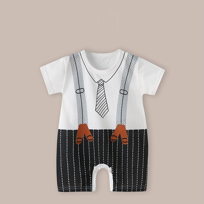 Baby Thin Short Sleeve Newborn Baby Child Jumpsuit Romper - Baby Romper: Dark Blue Short Sleeve Bow Tie Chic