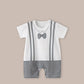 Baby Thin Short Sleeve Newborn Baby Child Jumpsuit Romper - Baby Romper: Dark Blue Short Sleeve Bow Tie Chic