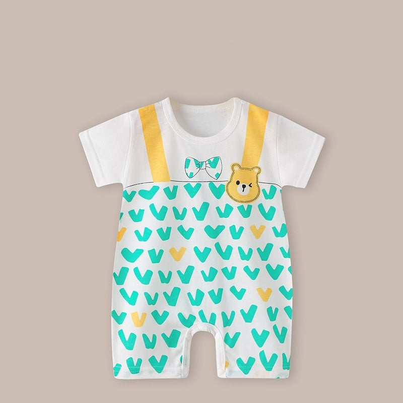 Baby Thin Short Sleeve Newborn Baby Child Jumpsuit Romper - Baby Romper: Dark Blue Short Sleeve Bow Tie Chic