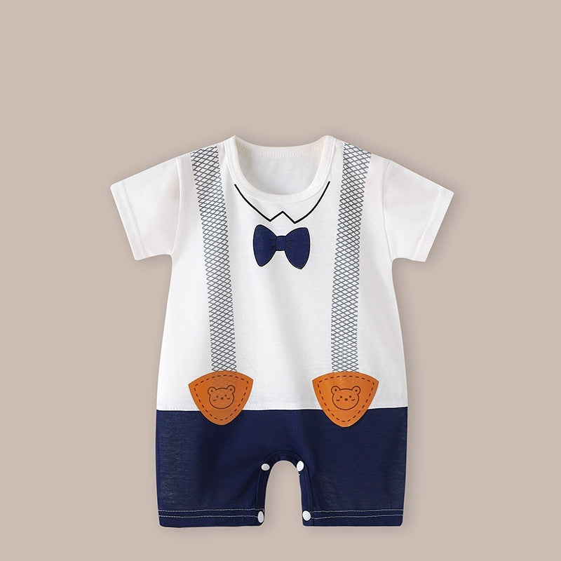 Baby Thin Short Sleeve Newborn Baby Child Jumpsuit Romper - Baby Romper: Dark Blue Short Sleeve Bow Tie Chic