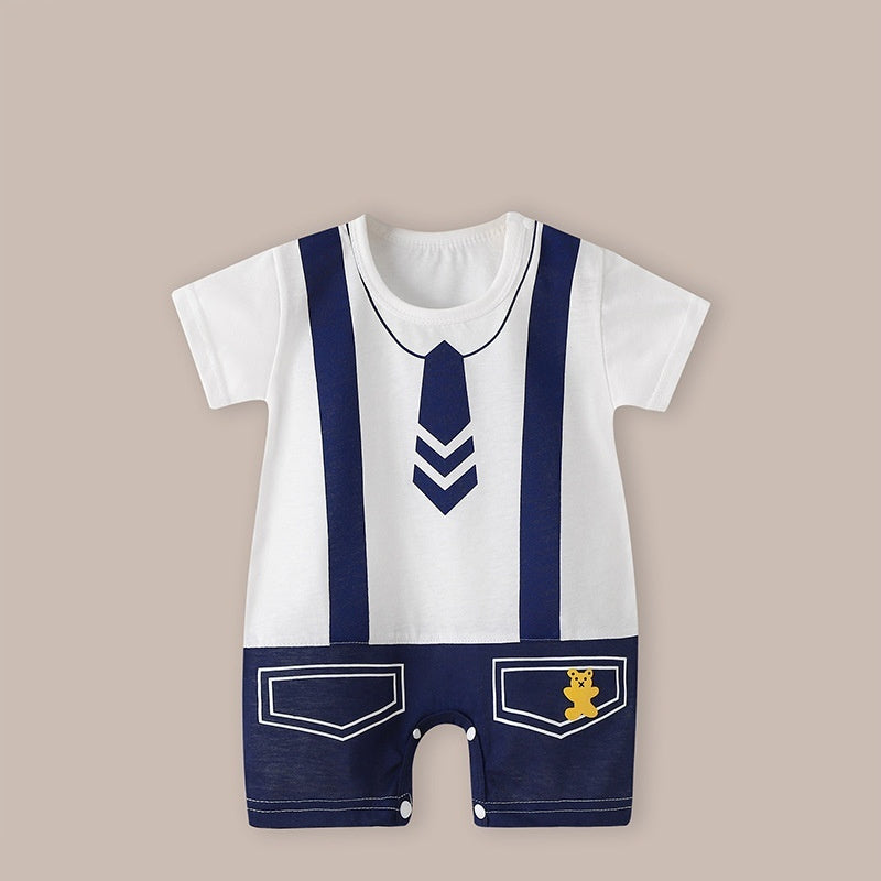 Baby Thin Short Sleeve Newborn Baby Child Jumpsuit Romper - Baby Romper: Dark Blue Short Sleeve Bow Tie Chic