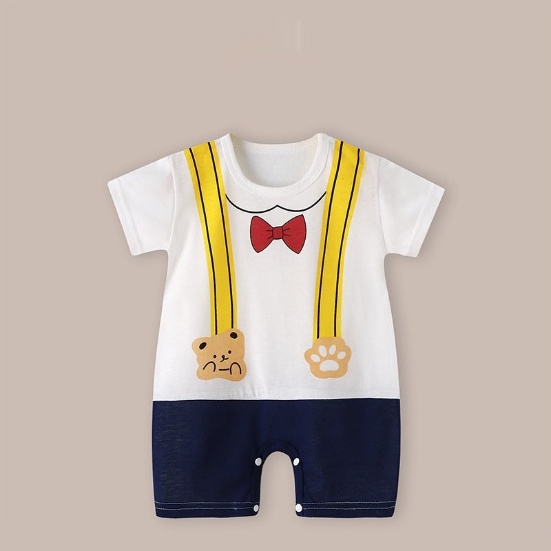 Baby Thin Short Sleeve Newborn Baby Child Jumpsuit Romper - Baby Romper: Dark Blue Short Sleeve Bow Tie Chic