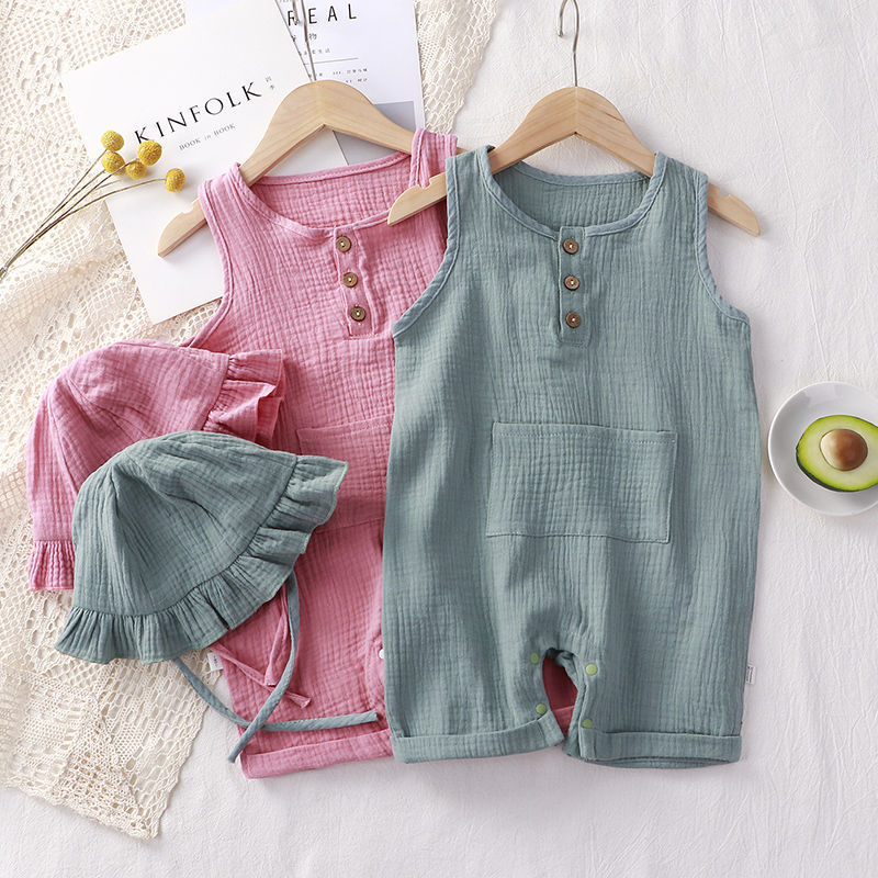 Baby Vest Short Sleeve Rompers New Cotton Double-layer Gauze - Adorable Vest Gauze Rompers for Tiny Trendsetters