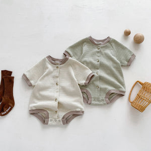 Baby Waffle Round Neck Solid Color Open Buckle Triangle Overalls - Waffle Overalls for Tiny Trendsetters and Snackers